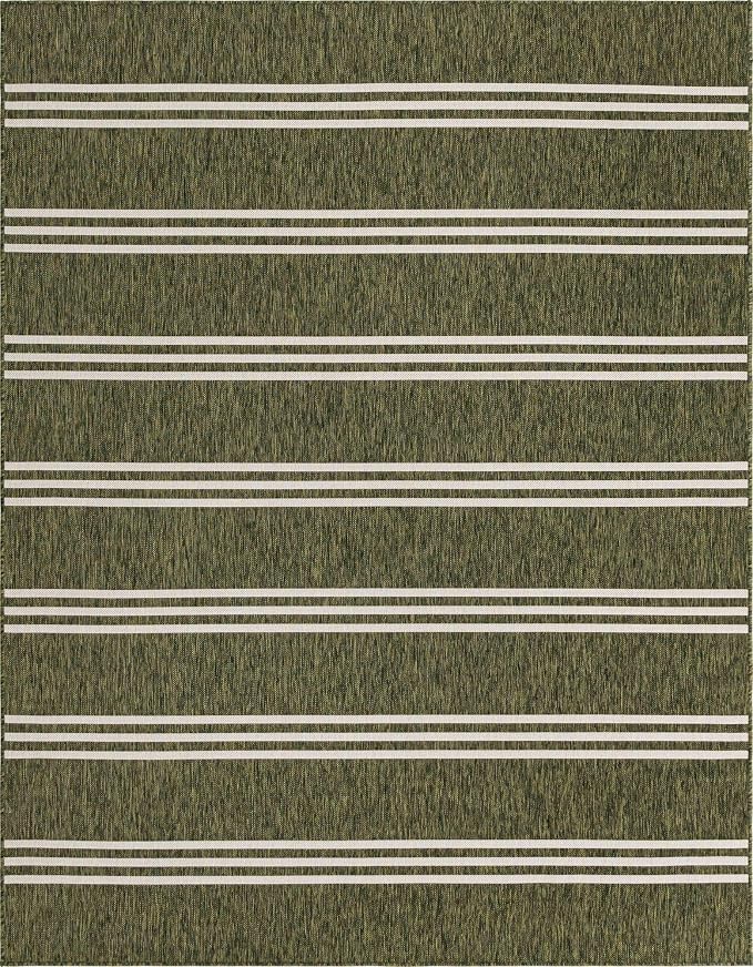 Unique Loom Outdoor Collection Area Rug - Anguilla (7' 10" x 10' Rectangle, Green/ Ivory)