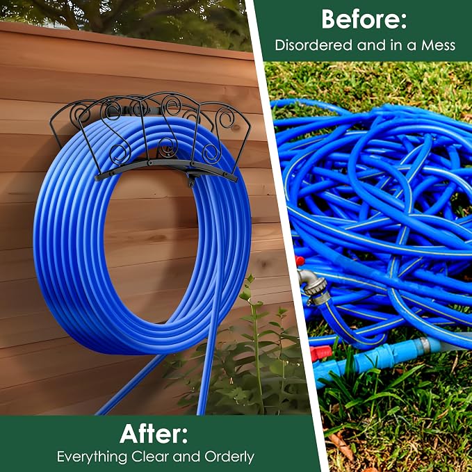 Metal Garden Hose Holder, Heavy Duty Water Hose Hanger, Wall Mounted Hoses Organizer, Hose Reel Stand Rack Hook, Hose Storage hold 150Ft Water Hoses for Outside Yard
