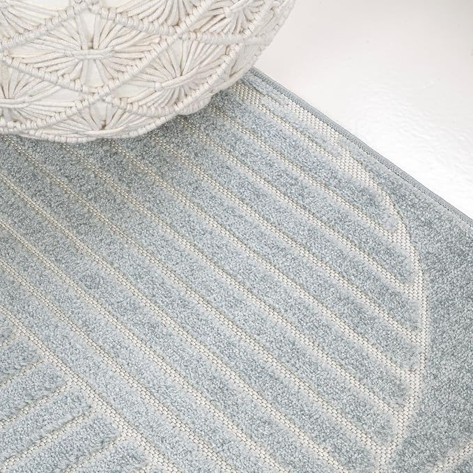 JONATHAN Y Nordby High-Low Arch Striped Light Blue/Cream Indoor/Outdoor Area Rug, 5x8, for Patio, Backyard, Living Room, Bedroom, Office, Hose-Washable (SCN104F-5)