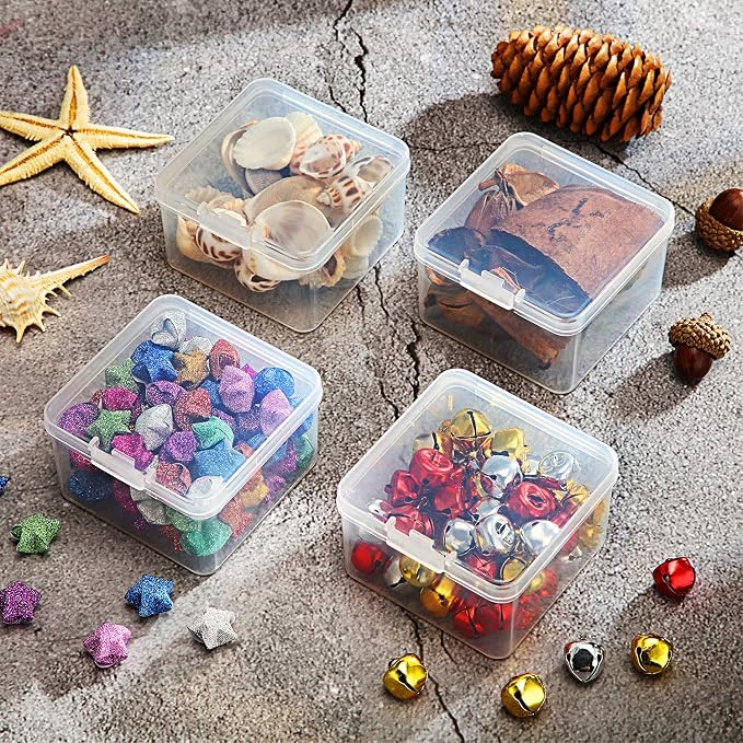 SATINIOR 24 Packs Small Clear Plastic Beads Storage Containers Box with Hinged Lid for Storage of Small Items, Crafts, Jewelry, Hardware (2.5 x 2.5 x 1.6 in)