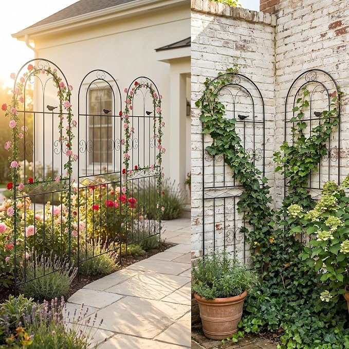 Amoskey Durable Garden Trellis for Climbing Plants - Outdoor Trellis Supports for Lush Greenery - Ideal for Vines, Flowers, and Vegetables, Easy Installation & Space-Saving Design (71"H*20"W -4 pack)