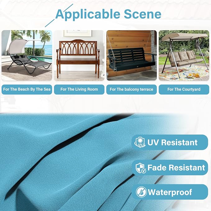 Porch Swing Cushion with Backrest,Waterproof Bench Cushion for Outdoor Furniture,2-3 Seater Replacement Thickened 5 in swing cushion,with Ties,Patio,Outdoor,Backyard and Garden (Lake Blue,40x40 in)