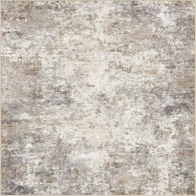 UERMEI Square Area Rugs : Washable 5x5 Neutral Modern Abstract Carpet for Living Room Bedroom - Soft Floor Mat with Non Slip Backing for Kitchen Nursery Dorms Farmhouse Home Decor - Brown Grey