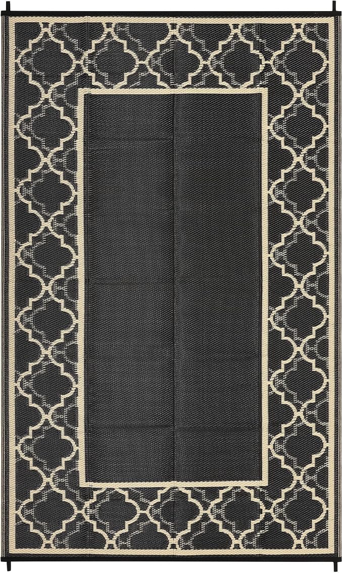 Garvee Reversible Outdoor Rug 5x8, Waterproof Outdoor Plastic Straw Rug with Interlacing Pattern, RV Mat for Picnics, Patio, Camping, Balcony, Deck, Backyard, Porch, Coffee
