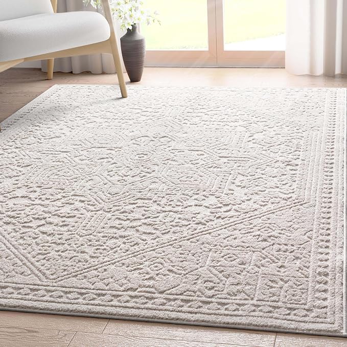 Well Woven Harlow Collection Cloud Medallion Ivory - Modern Tribal Minimalist 2x7 Runner Rug - Ideal for Hallway & Bedroom - Durable, Stain Resistant & Easy to Clean
