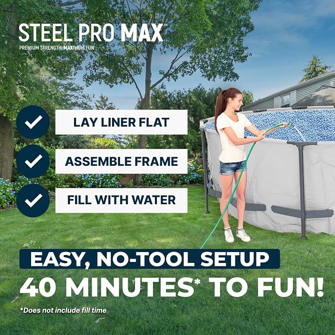 Bestway Steel Pro MAX 14' x 48" Above Ground Pool, Round Metal Frame Outdoor Swimming Pool Set with Filter Pump, Ladder, and Cover, Gray