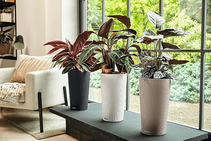 Lechuza CILINDRO Color 32 White, Self-Watering Tall Planter, D12.6 H22 in