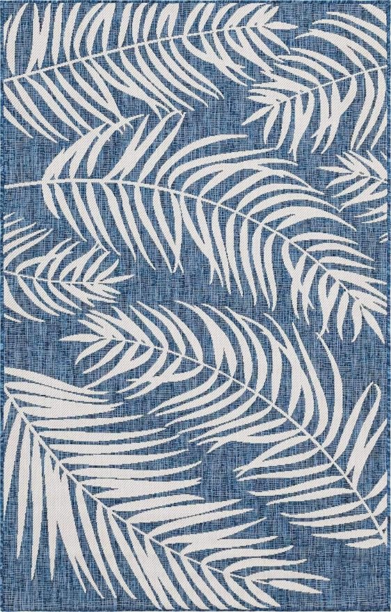 Unique Loom Outdoor Botanical Collection Area Rug - Palm (5' x 8' Rectangle Blue/Navy Blue)