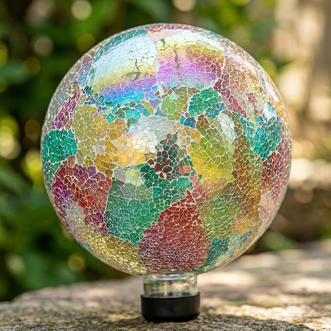 Topadorn 10" Iridescent Mosaic Glass Gazing Ball, Reflective Garden Globe Sphere for Outdoor Decor, Colorful Garden Ball for Patio, Yard & Flower Beds