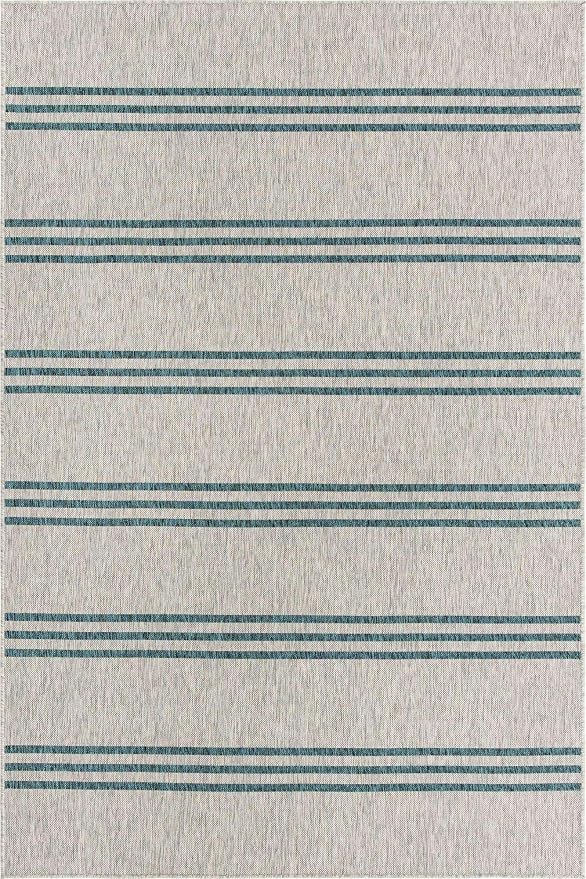 Unique Loom Jill Zarin Outdoor Collection Area Rug - Anguilla (6' 1'' x 9' Rectangle, Light Gray/ Teal)