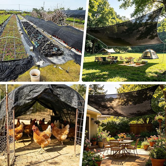 70% 10 X 20 FT Black Shade Cloth, Outdoor Sunblock Shade Cloth with Grommets, Durable Sun Shade Netting Shading Antifreezing for Patio, Garden, Plants Cover, Greenhouse, Barns, Dog Kennel