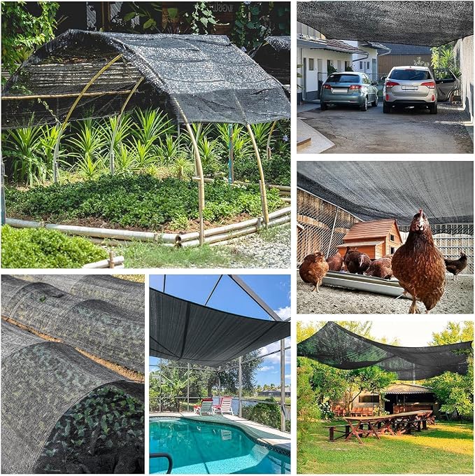 6.5 X 5FT 75% Garden Shade Cloth with Hoops, Plant Shade Cloth Garden Greenhouse Grow Tunnel for Heat Protection, Raised Bed Row Cover Black Netting Tarp for Outdoor Outside Patio Chicken Coops