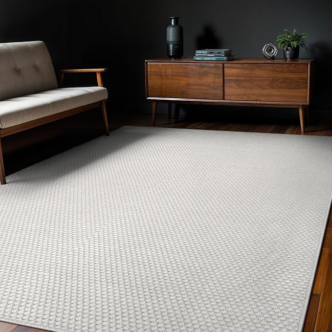 CAMILSON Easy Jute Rug 5x7, Indoor Outdoor Off-White Farmhouse Area Rugs for Living Room Patio and Kitchen Rug, Solid Woven Design, Easy-Cleaning, Washable Outside Carpet Alfombras (5 x 7)