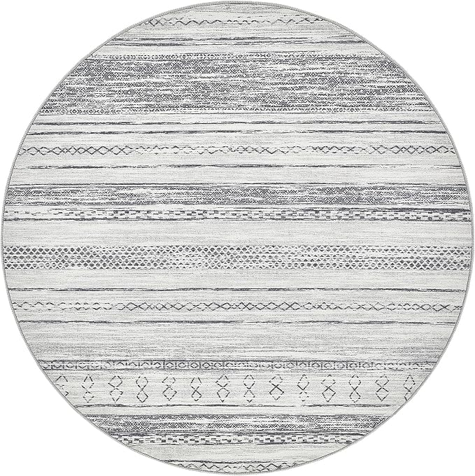 Tortania 5' Round Area Rug Living Room Rugs - Washable Large Soft Neutral Boho Moroccan Bohemian Farmhouse Rug Indoor Floor Carpet for Bedroom Under Dining Table Home Office Decor - Grey