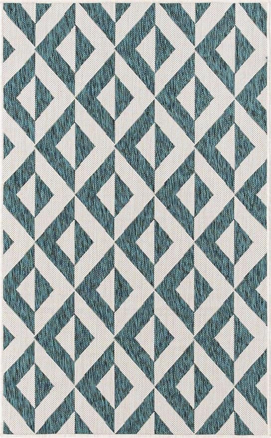 Unique Loom Outdoor Collection Area Rug - Napa (3' 3" x 5' 3" Rectangle, Teal/ Ivory)