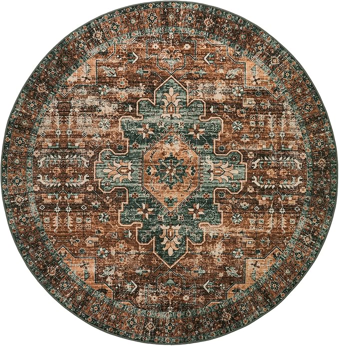 Moynesa Ultra-Thin Washable Round Rug - 6ft Large Dining Room Round Area Rug, Vintage Living Room Mat Stain Resistant Office Carpet for Bedroom Mudroom Kitchen Apartment Basement Foyer
