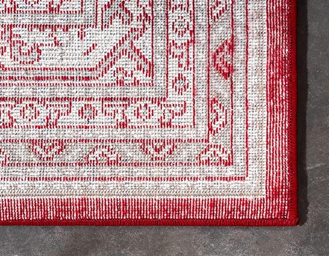 Unique Loom Williamsburg Collection Traditional Border with Dotted Center Area Rug, Rectangular 8' 0" x 10' 0", Red/Beige