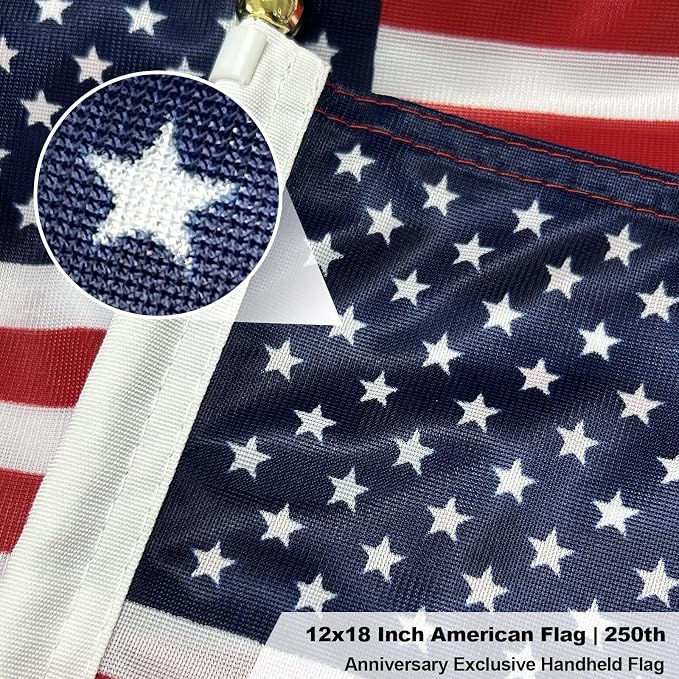 AMZFLAG 6 Pack Small American Flags on Stick 8x12 Inch for 250th Anniversary, Heavy Duty Mini Hand Held Handheld US USA Flags with Retractable Pole for 4th of July Outside Yard Garden Decorations