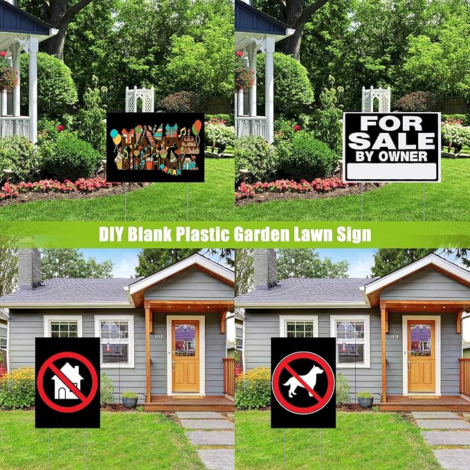 Wesiti 20 Pack Blank Yard Signs with Stakes Plastic Yard Lawn Sign Double Sided Corrugated Plastic Garage Sale Signs with Stakes for Rent Sign for Party Lawn Yard (Black, 17 x 12 Inch)