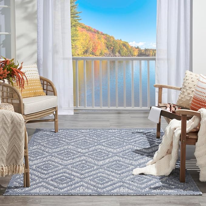Nourison Home Versatile Denim Blue 6' x 9' Area Rug - Easy Clean, Non Shedding, Bed Room, Living Room, Dining Room, Kitchen (6' x 9')