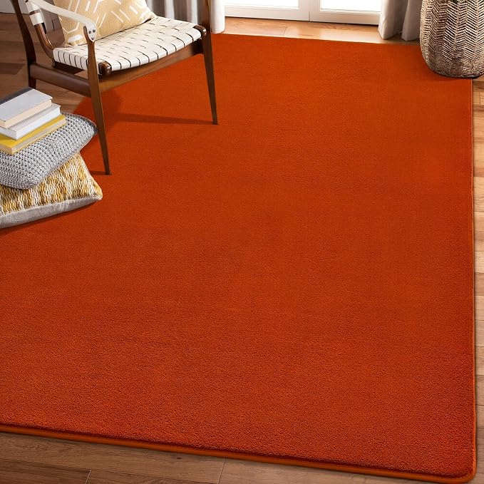 Amearea Modern Area Rug for Bedroom Living Room, 5x8 Orange Memory Foam Rug | Thickened Fluffy Indoor Washable Rugs Non Slip Minimalist Large Carpet for Boys Girls Dorm Nursery Room Decor