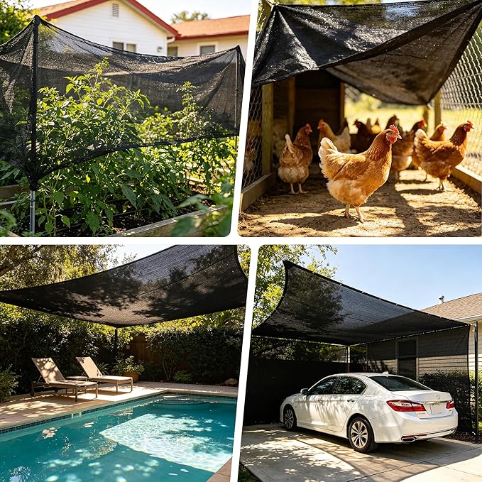 50% 30 X 30 FT Black Shade Cloth, Outdoor Woven Sun Shade with Grommets, Durable Breathable Netting Shading Antifreezing for Patio, Garden, DIY Home, Plants Cover, Greenhouse, Dog Kennel