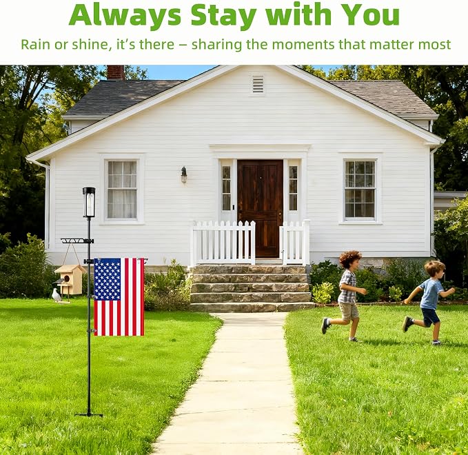 Garden Flag Stand with Solar Light for Outside 12 x 18 Inch Flags, Heavy Duty Aluminum Alloy Yard Flag Holder with Clip, Weatherproof Outdoor Flag Pole