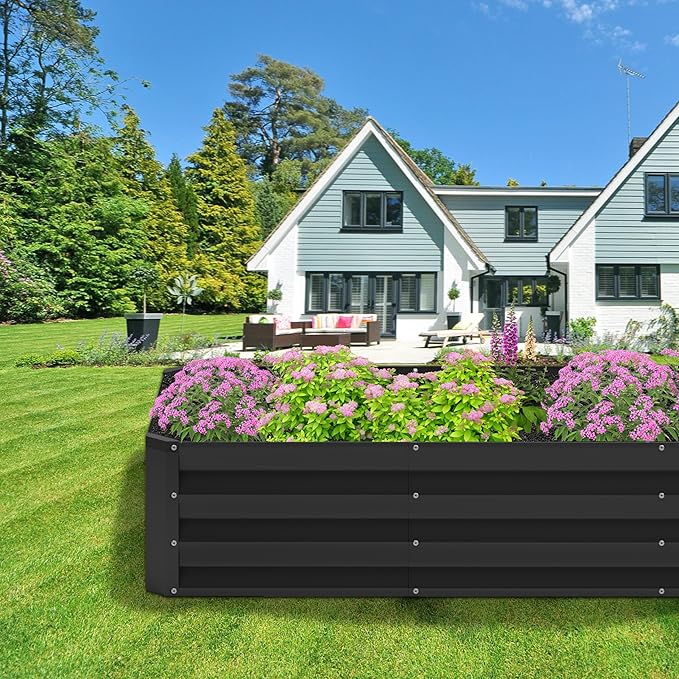 2PCS 8x4x1FT Galvanized Raised Garden Bed,Planter Raised Beds-Metal Garden Box,Large Plant for Outdoor Planting, Vegetables Bed,Flower,herb-Black 0.8mm