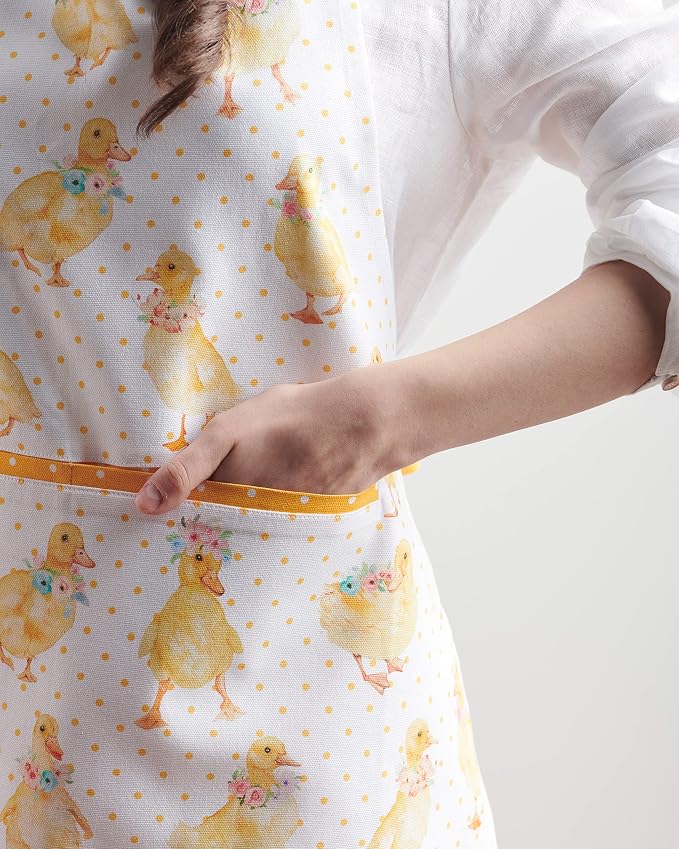 Maison d' Hermine Aprons for women with Pocket 100% Cotton (27.50"x31.50") | Adjustable Neck Strap & long ties Apron Men Chef Wedding Cooking Gardening Server Maid