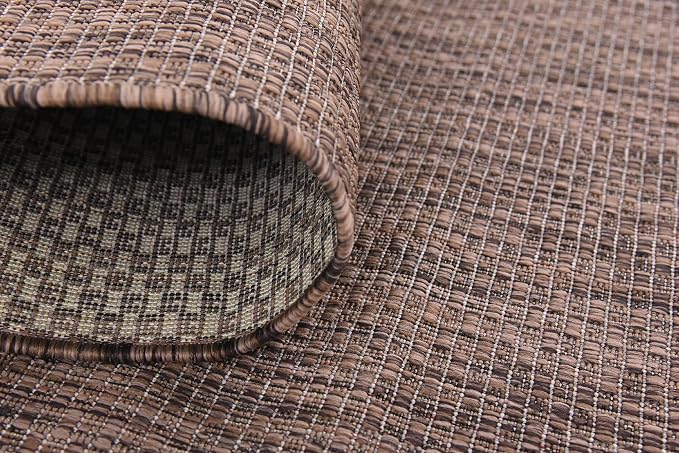 Unique Loom Collection Casual Transitional Solid Heathered Indoor/Outdoor Flatweave Area Rug (4' 1" x 6' 1" Rectangle, Light Brown/Ivory)