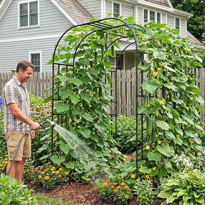DoCred Large Garden Arch Trellis for Climbing Plants, 87 Inch Tall Metal Plant Support Trellis Archway for Climbing Vine Vegetable/Fruit/Flower Outdoor Yard Lawn Garden Arch Tunnel Trellis
