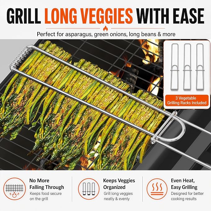 8-Piece BBQ Grill Basket Set - Stainless Steel Vegetable Grilling Basket with Detachable Handle & Lid, Portable Fish Grilling Basket & Meat Roaster, Grilling Gifts for Men Dad