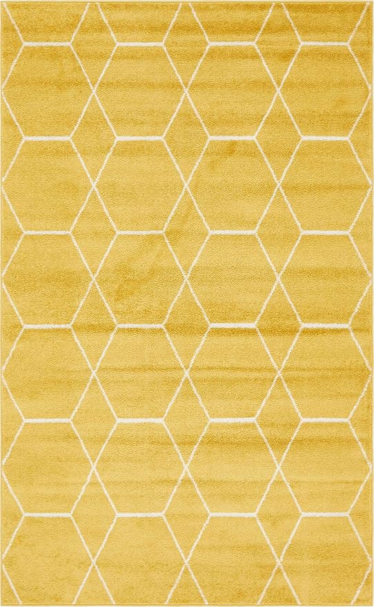 Unique Loom Trellis Frieze Collection Area Rug - Geometric (5' 1" x 8', Yellow/ Ivory)