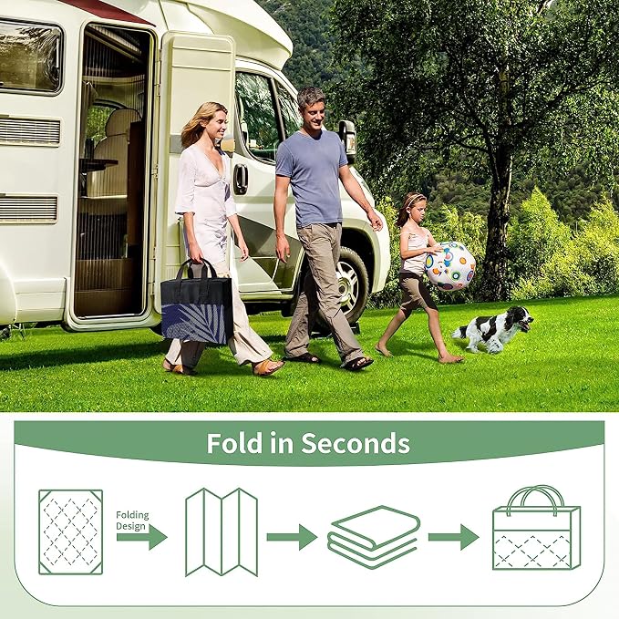 GENIMO Outdoor Rug 9' x 18' Waterproof for Patios Clearance, Reversible Outdoor Plastic Straw Camping Rug Carpet, Large Area Rugs Mats for RV, Camper, Deck, Balcony, Porch, Beach, Navy Blue&Grey