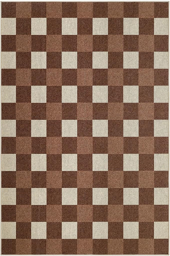 UERMEI 5x7 Outdoor Jute Area Rug Patio Neutral Washable Brown | Easy Non Slip Pet Friendly Indoor Farmhouse Carpet for Living Room Bedroom Dining Backyard