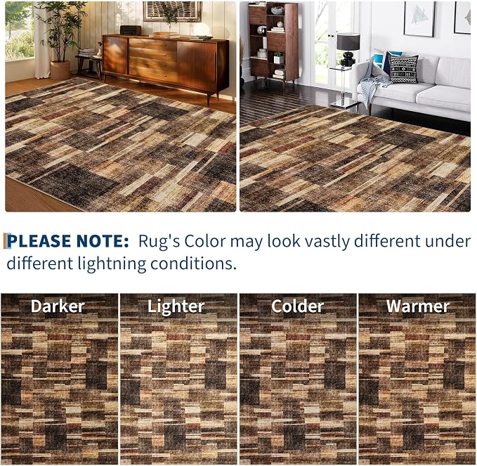 GarveeHome Large Living Room Area Rug 8x10 - Machine Washable Modern Rugs Geometric Neutral Rug Non-Shedding Low Pile Farmhouse Carpet for Bedroom Nursery Classroom Dorm 8 ft x10 ft Brown