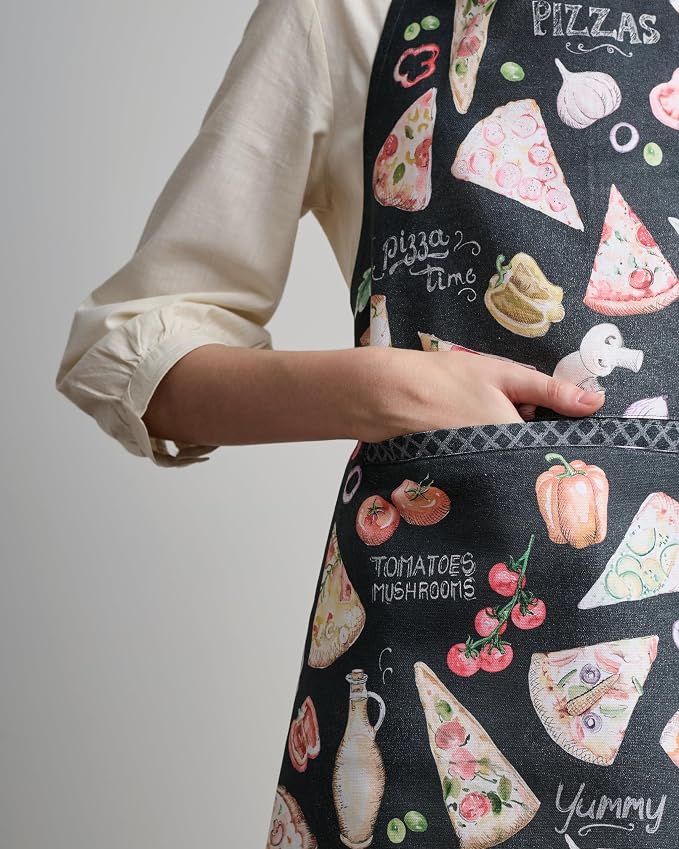 Maison d' Hermine Aprons for women with Pocket 100% Cotton (27.50"x31.50") | Adjustable Neck Strap & long ties Apron Men Chef Wedding Cooking Gardening Server Maid