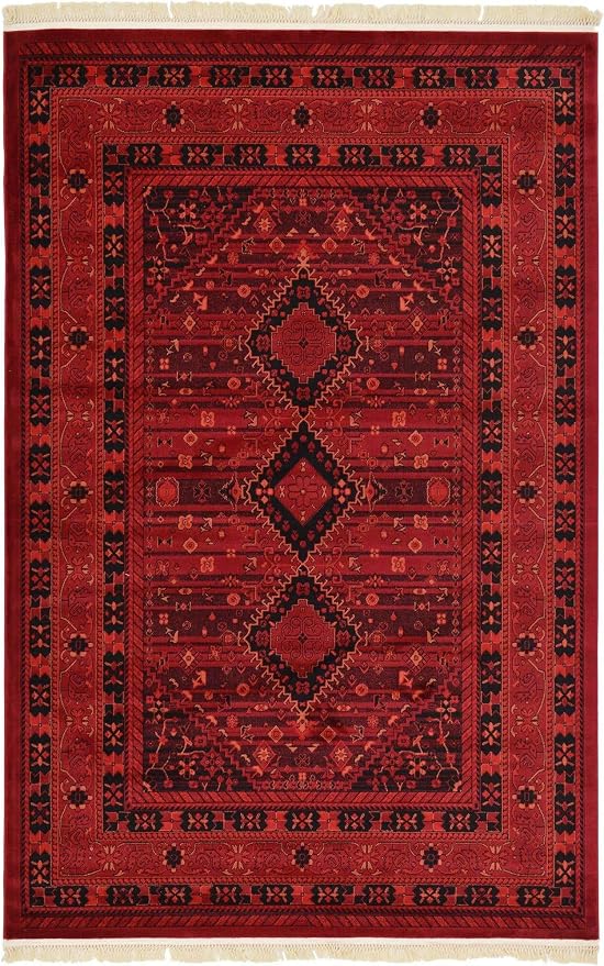 Unique Loom Tekke Collection Area Rug - Sheibani (6' 1" x 9' Rectangle, Red/ Black)