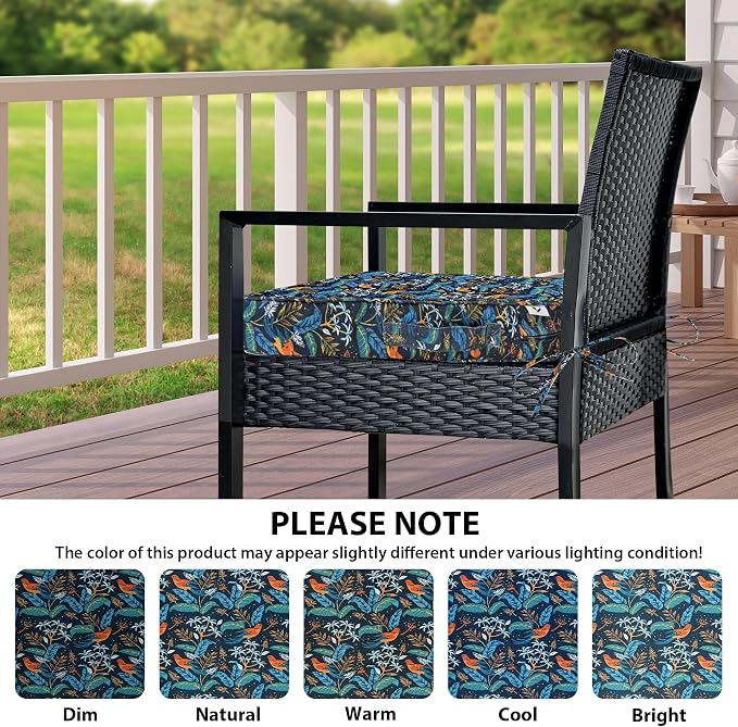 IPYNBAP Outdoor Chair Cushions Set of 4 -Waterproof Outdoor Seat Cushions for Patio Furniture, Patio Chair Cushion with Handle and Ties, Out Door Chair Pads,18.5x16x3-Square, Black Nightingale