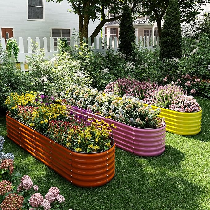 ZFHgarden Galvanized Metal Planter Raised Garden Bed Kit for Gardening Outdoor,8x2x1ft Planter Grow Garden Box Raised Flower Bed,Long Vegetable Clearance Herb Raised Garden Beds for Gardening