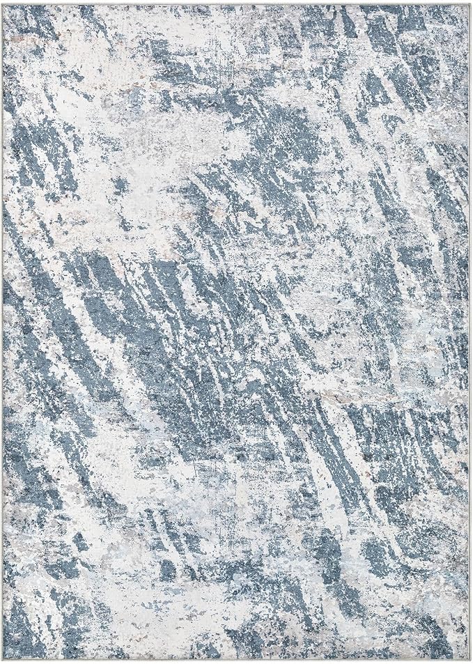 DMOYEST 6x9 Area Rug for Living Room Washable Abstract Indoor Carpet | Neutral Modern Low Pile Rugs Kid & Pet Friendly Soft Thin Carpet for Bedroom Dining Room and Office - Blue Light