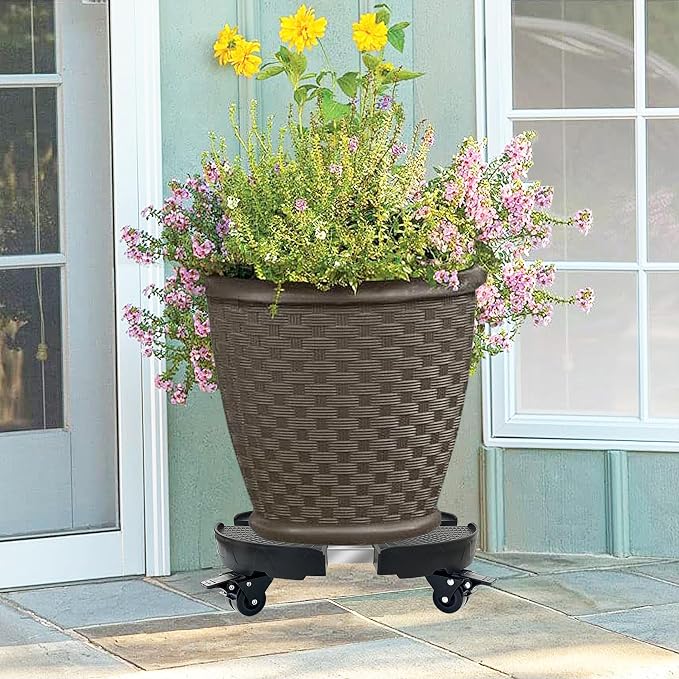 CASIMR Plant Caddy with Wheels, Heavy Duty 440lbs Capacity Rolling Plant Stand, 15-20 Inch Adjustable Indoor Outdoor Plant Dolly, Round Plant Roller Base Flower Pot Rack Holder Trolley Casters Tray, Black