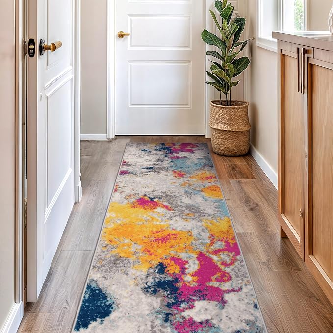Rugshop Modern Abstract Living Room Non-Shedding Runner Rug Multi 2'7" x 6' | Rectangular, Size 2'7" x 6', Bedroom, Dining Room, Home Office, Kitchen, Entryway, Hallway, Nursery, Kids Room, Guest Room