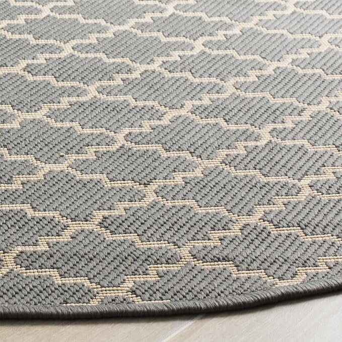 SAFAVIEH Courtyard Collection 7'10" Round Anthracite/Beige CY6919 Trellis Indoor/ Outdoor Waterproof Easy-Cleaning Patio Backyard Mudroom Area-Rug
