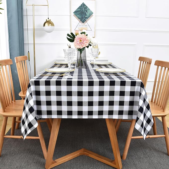 Classic Gingham Tablecloth Fabric - Oblong 58x120 Water Resistant Chequered Pattern Table Cloth for Indoor/Outdoor Use - Tabletop Cover for Birthday, Picnics, Gardens, and Parties