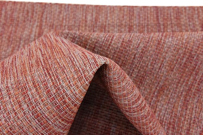 Unique Loom Collection Casual Transitional Solid Heathered Indoor/Outdoor Flatweave Area Rug (8' x 11' 4" Rectangle, Rust Red/Beige)
