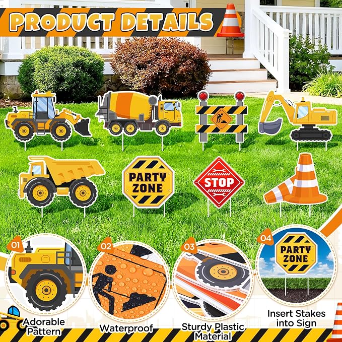 Construction Birthday Party Supplies Construction Birthday Yard Signs With Stakes Trucks Excavator Photo Booth Props for Home Outside Garden Lawn Birthday Decorations
