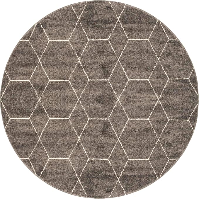 Unique Loom Trellis Frieze Collection Area Rug - Geometric (8' Round, Dark Gray/ Ivory)