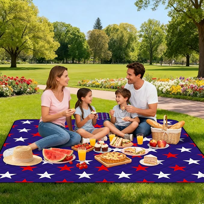 Poedist Extra Large Picnic Blanket Waterproof,80"x 80"Foldable Machine Washable Beach Blanket,Outdoor Blanket for 6-8 Adults,Suitable for Indoor Crawling,Park Beach,Camping,Hiking,Family Travel(Star)