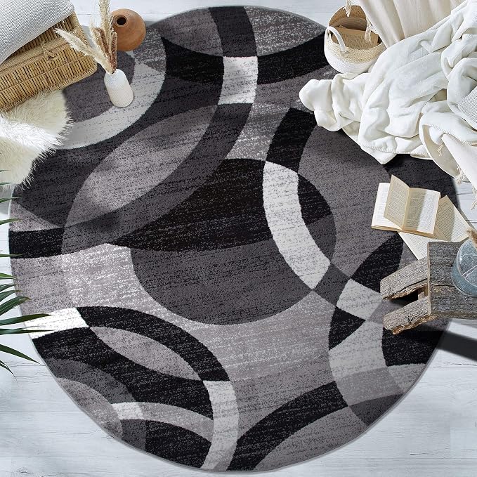 Rugshop Abstract Circles Contemporary High Traffic Round Rug Gray 6'6" | Round, Living Room, Bedroom, Dining Room, Home Office, Kitchen, Entryway, Hallway, Nursery, Kids Room, Guest Room